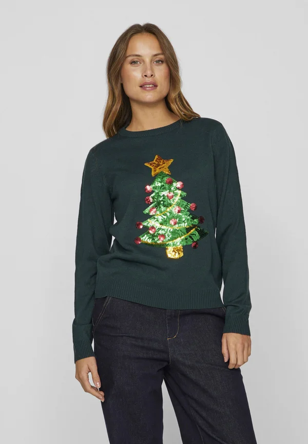 VISEASON LS CHRISTMAS SEQUINS - Strickpullover - pine grove detail:christmas tree