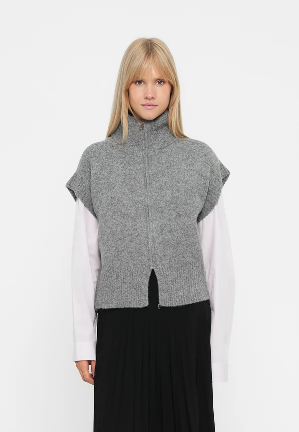 VMBANG HIGHNECK ZIPPER - Strickjacke - medium grey melange