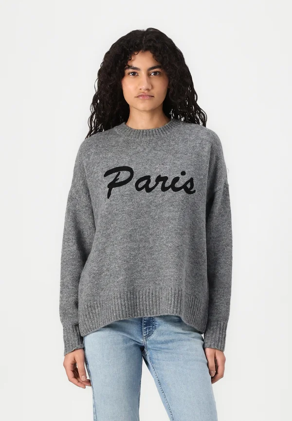 VMBOOM LS O-NECK TEXT - Strickpullover - medium grey melange