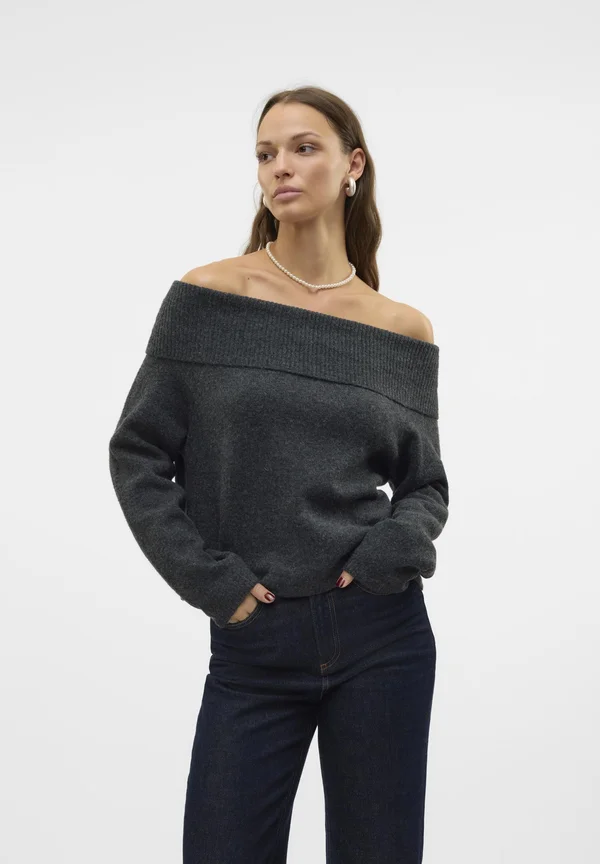 VMBOOM OFF SHOULDER - Strickpullover - dark grey melange