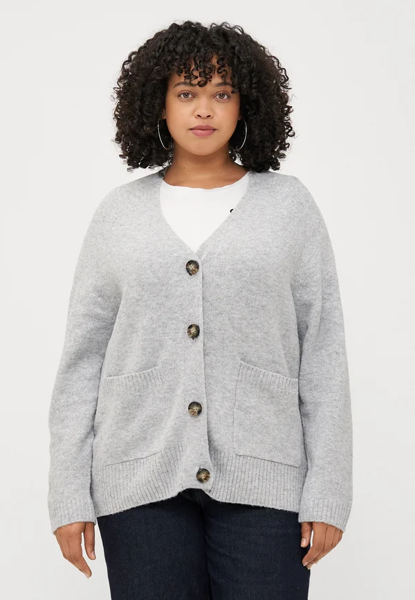 VMCBOOM V NECK BUTTON - Strickjacke - light grey melange