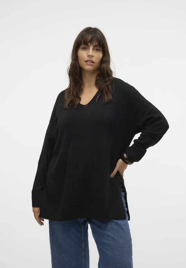 VMCFILUCA LS V-NCK LONG GA CUR NOOS - Strickpullover - black