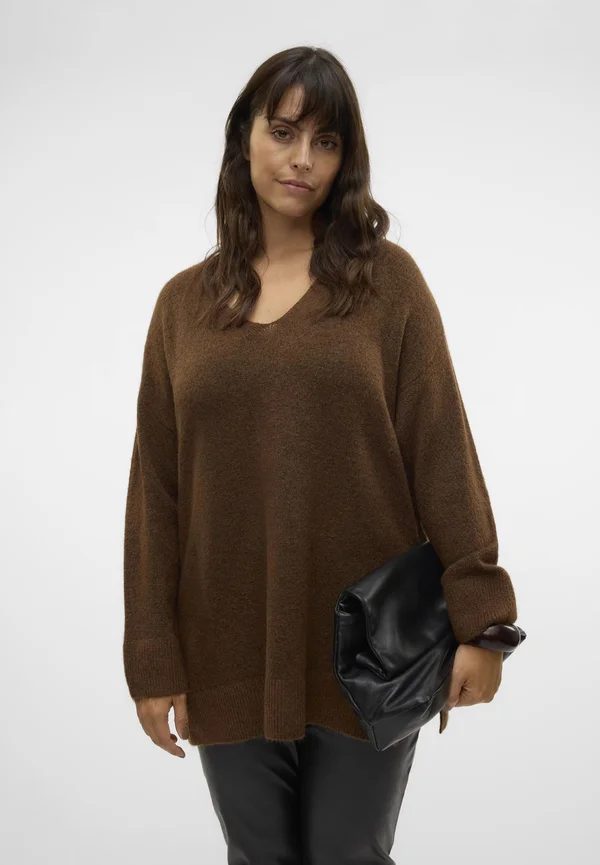 VMCFILUCA LS V-NCK LONG GA CUR NOOS - Strickpullover - pinecone