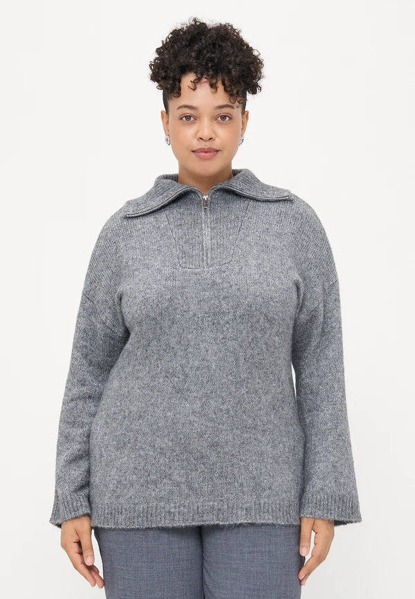 VMCMIRLA HIGHNECK ZIPPER - Strickpullover - medium grey melange