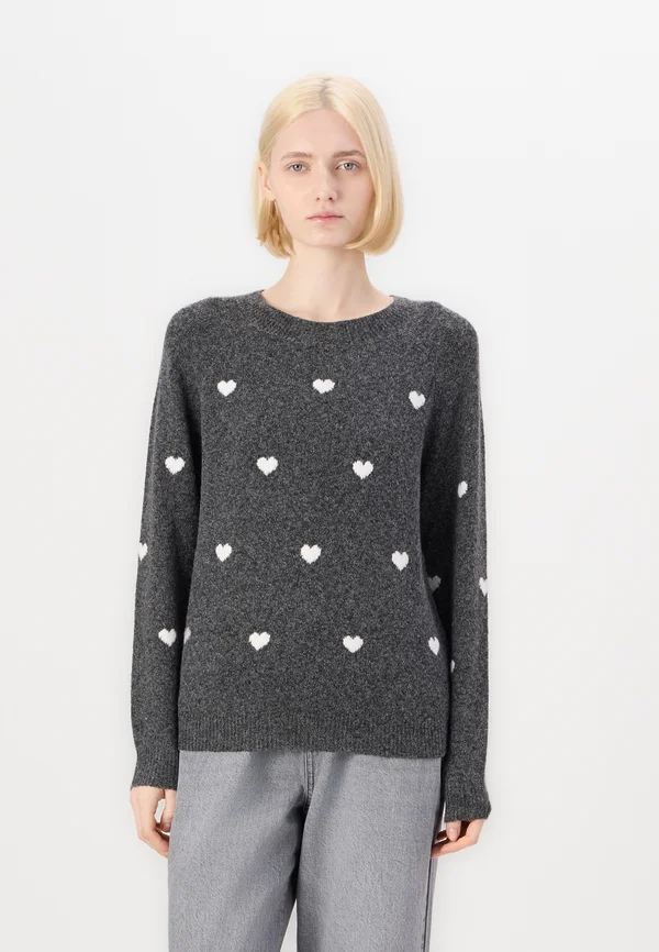 VMDOFFY INTARSIA - Strickpullover - dark grey melange/white