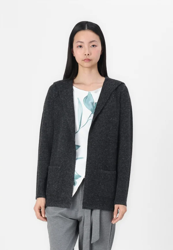 VMDOFFY OPEN HOOD CARDIGAN  - Strickjacke - black melange
