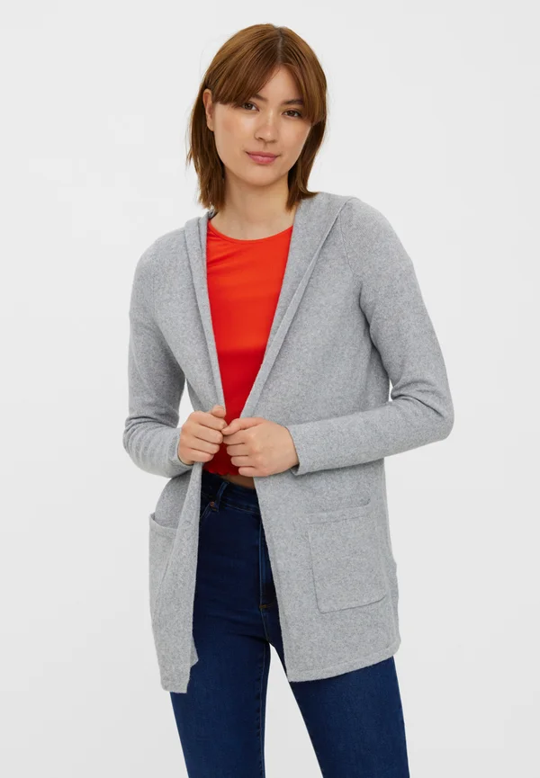 VMDOFFY OPEN HOOD CARDIGAN  - Strickjacke - light grey melange
