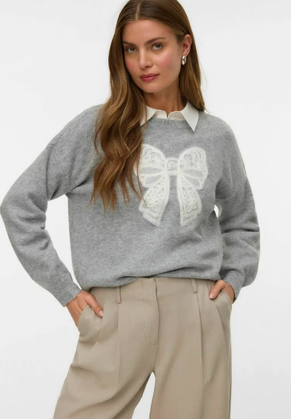 VMIVORY - Strickpullover - medium grey melange