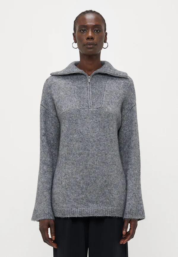 VMMIRLA HIGHNECK ZIPPER LONG  - Strickpullover - medium grey melange