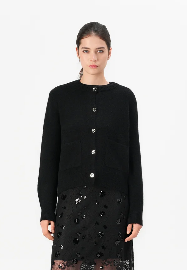 VMNOVI O NECK BUTTON CARDIGAN - Strickjacke - black