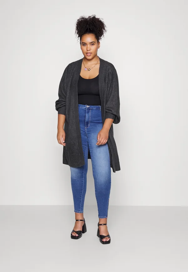 VMRUBELLEFILE LONG CARDIGAN - Strickjacke - dark grey melange