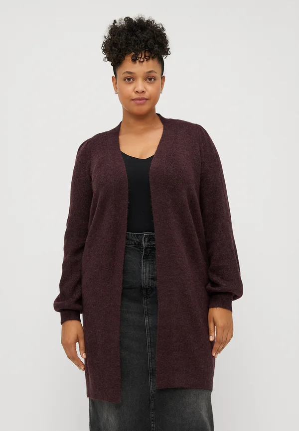 VMRUBELLEFILE LONG CARDIGAN - Strickjacke - winetasting melange