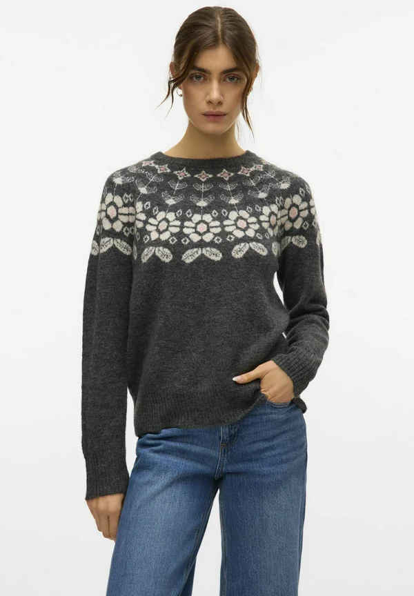 VMSIMONE NORDIC PULLOVER - Strickpullover - dark grey melange