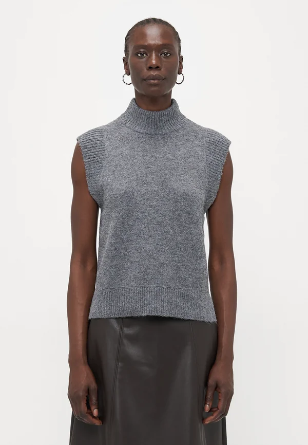 VMWOW HIGHNECK VEST - Strickpullover - medium grey melange