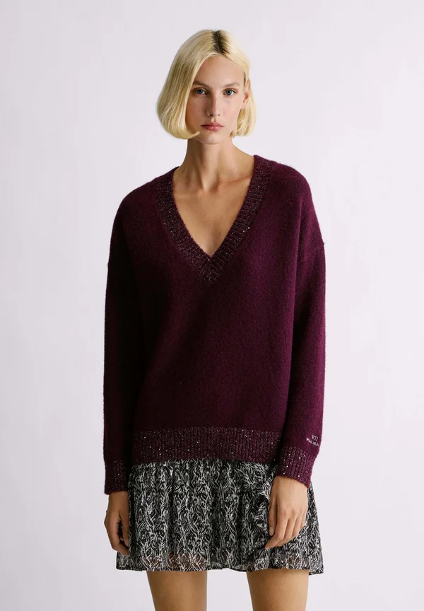 W11 EMMA V NECK - Strickpullover - dark purple