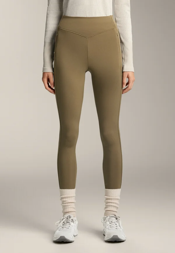 WARM HIGH-RISE ANKLE-LENGTH LEGGINGS WITH POCKETS - Lauftights - khaki