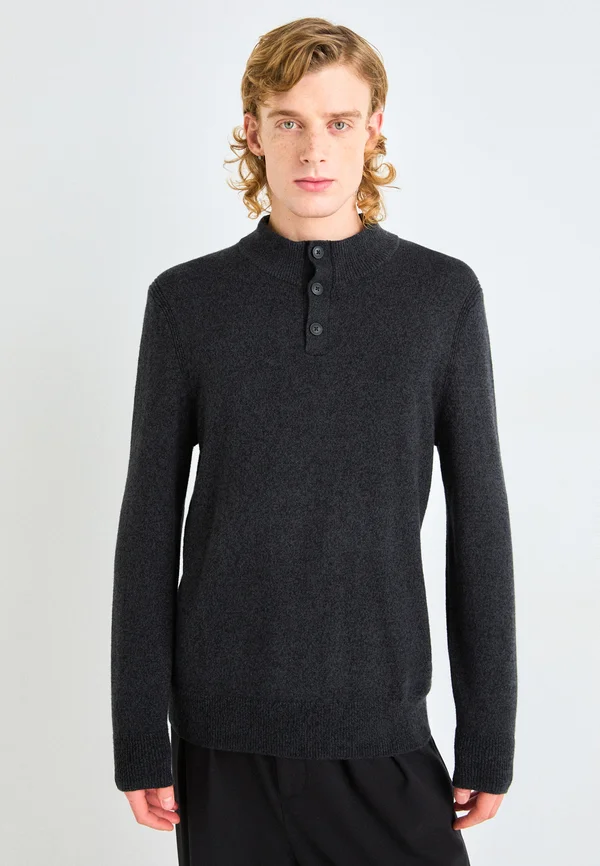 WARMEST BUTTON MOCK - Strickpullover - cast iron