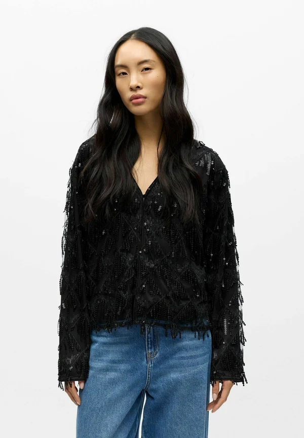 WICKEL PERLENVERZIERTER - Strickjacke - black