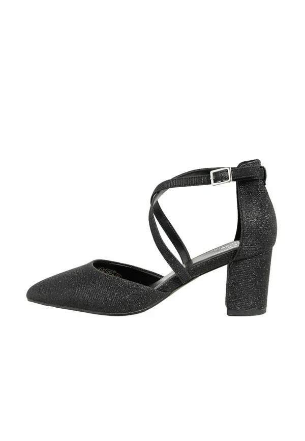 WIDE FIT CROSS STRAP BLOCK HEEL COURTS  - Pumps - black glitter