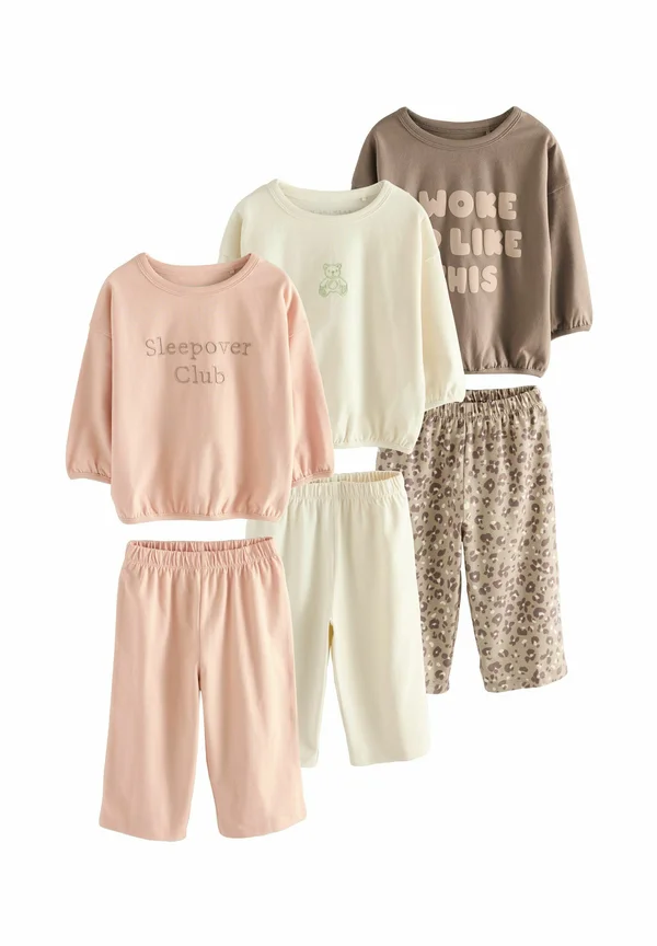 WIDE LEG  3 PACK SET - Nachtwäsche Set - ecru pink slogan print