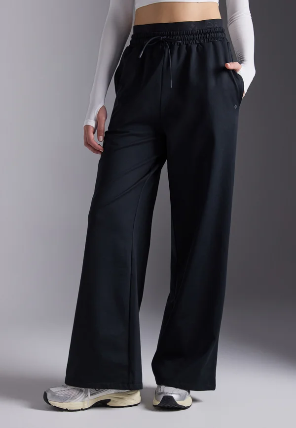 WIDE LEG MID RISE TRACKSUIT BOTTOMS - Jogginghose - black