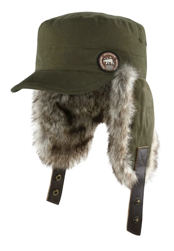 WINDDICHTE WINTERMÜTZE MIT KUNSTFELL UND OHRENKLAPPEN - Cap - oliv