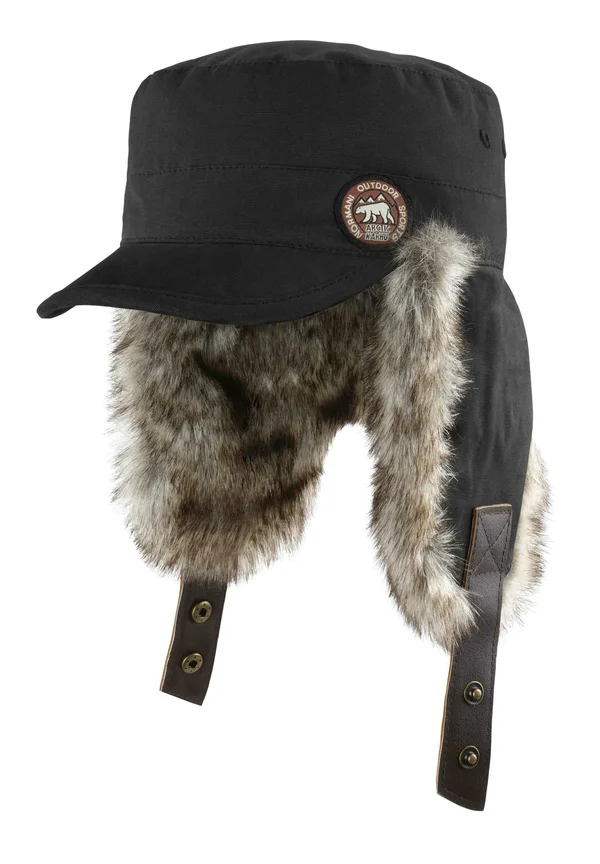 WINDDICHTE WINTERMÜTZE MIT KUNSTFELL UND OHRENKLAPPEN - Cap - schwarz