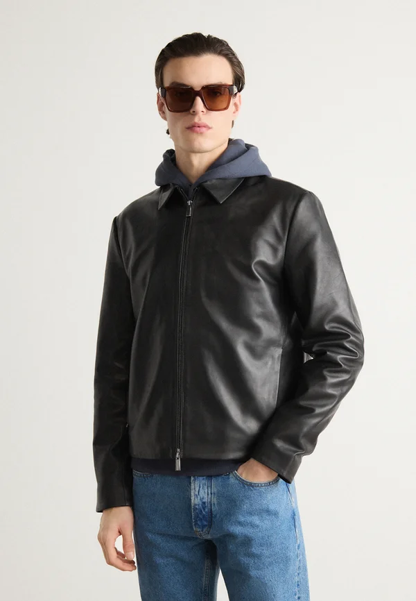 WING COLLAR - Lederjacke - black