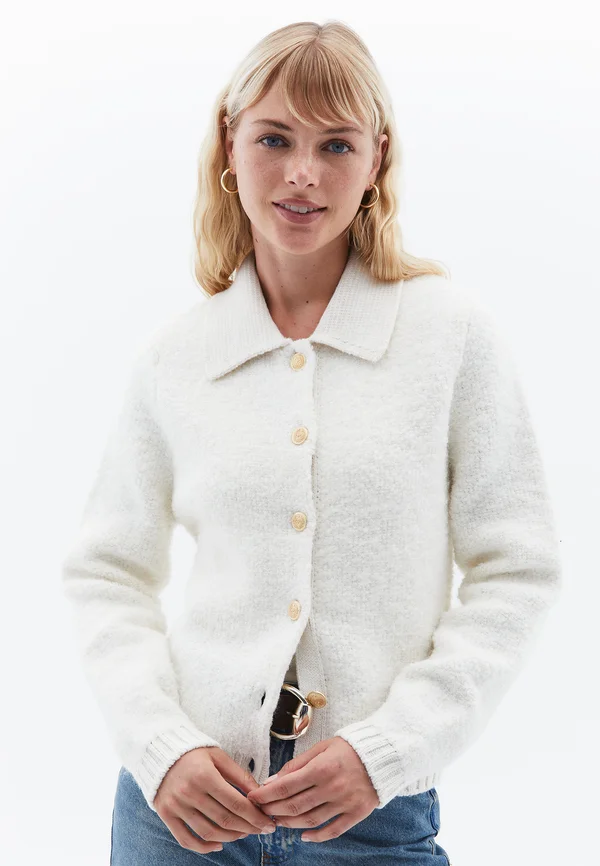 WITH BUTTON DETAIL - Strickjacke - silver birch