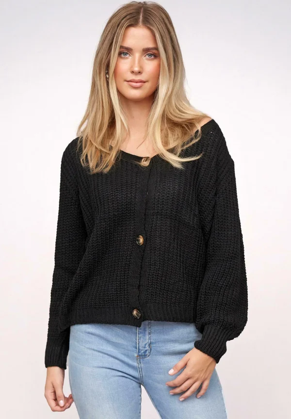 WITH BUTTONS - Strickjacke - black