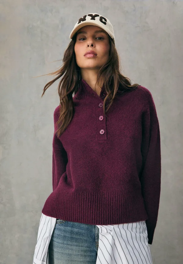 WITH BUTTONS - Strickpullover - dark red