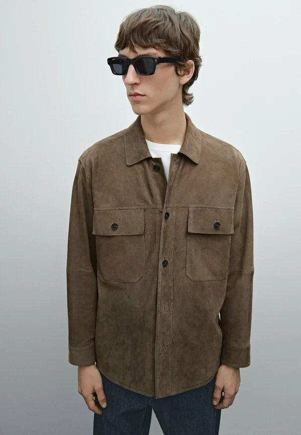 WITH CHEST POCKETS - Lederjacke - mottled brown
