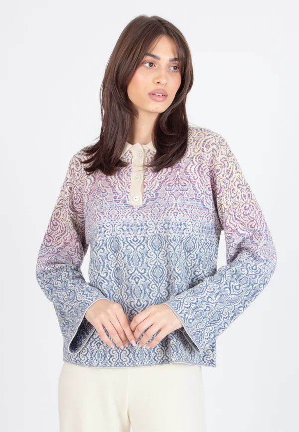 WITH COLLAR ORNAMENT PATTERN - Strickpullover - off white