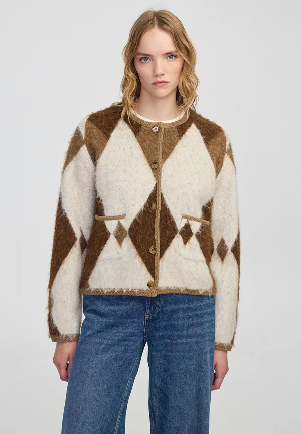 WITH CONTRAST PIPING - Strickjacke - brown