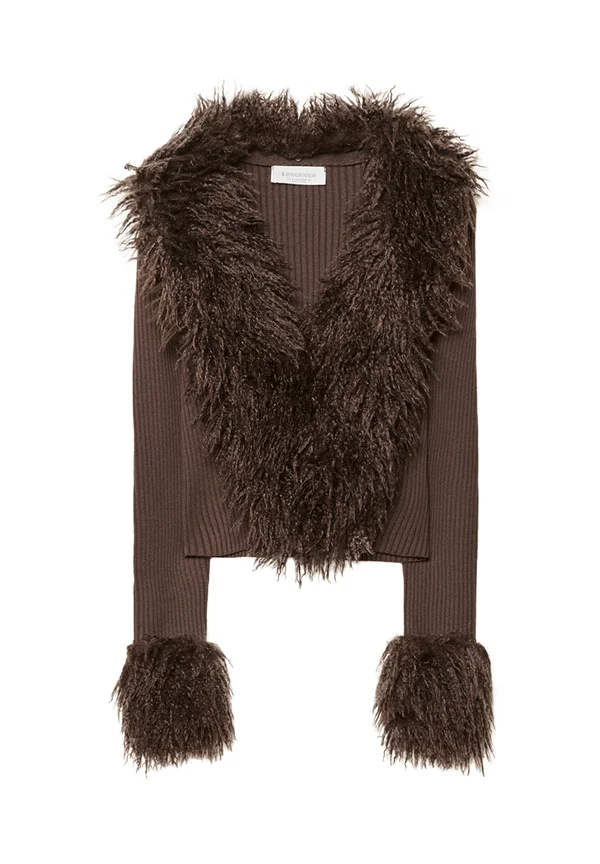 WITH DETACHABLE - Strickjacke - mottled brown