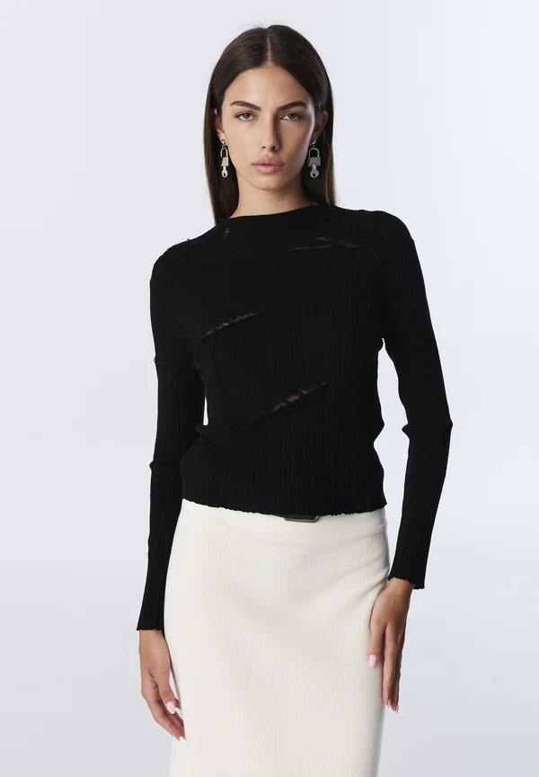 WITH DISTRESSED - Strickpullover - black