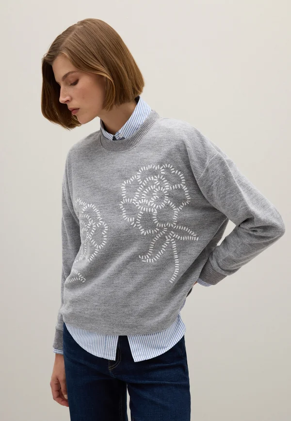 WITH FLORAL DETAILS - Strickpullover - grey marl