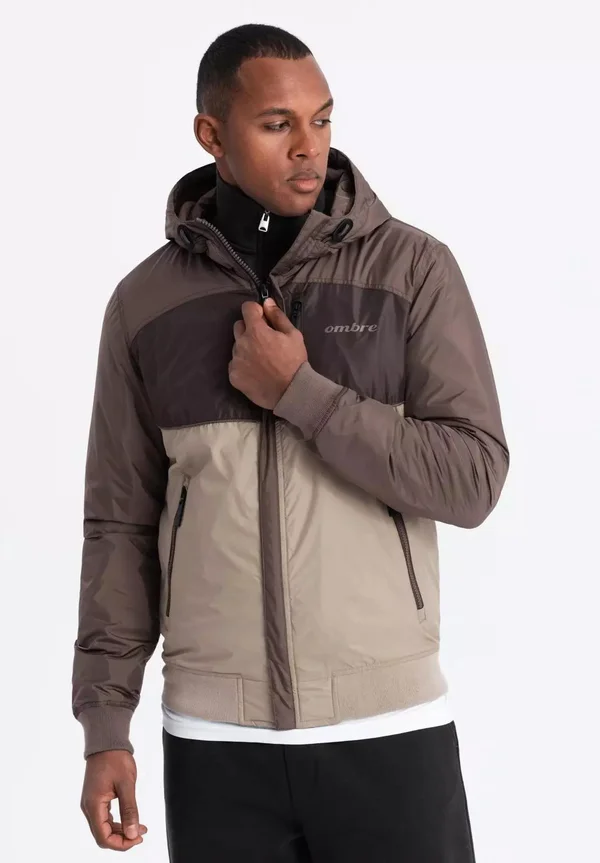 WITH HOOD - Outdoorjacke - beige and dark brown