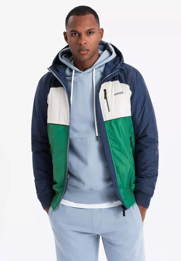 WITH HOOD - Outdoorjacke - green and navy blue