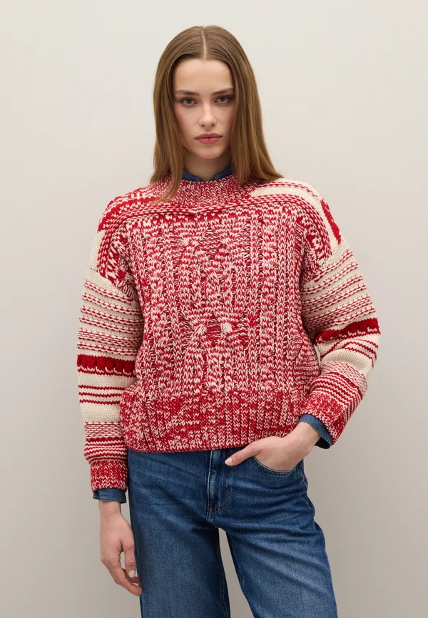 WITH JACQUARD PATTERN - Strickpullover - white red