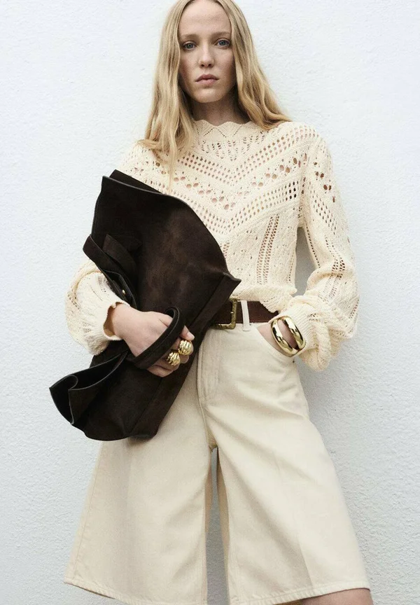 WITH OPENWORK DETAILS - Strickpullover - off-white