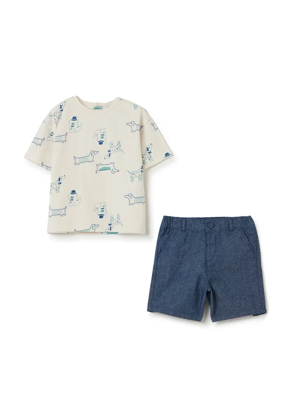 WITH PRINT AND BERMUDA SET - Jeans Shorts - blue white