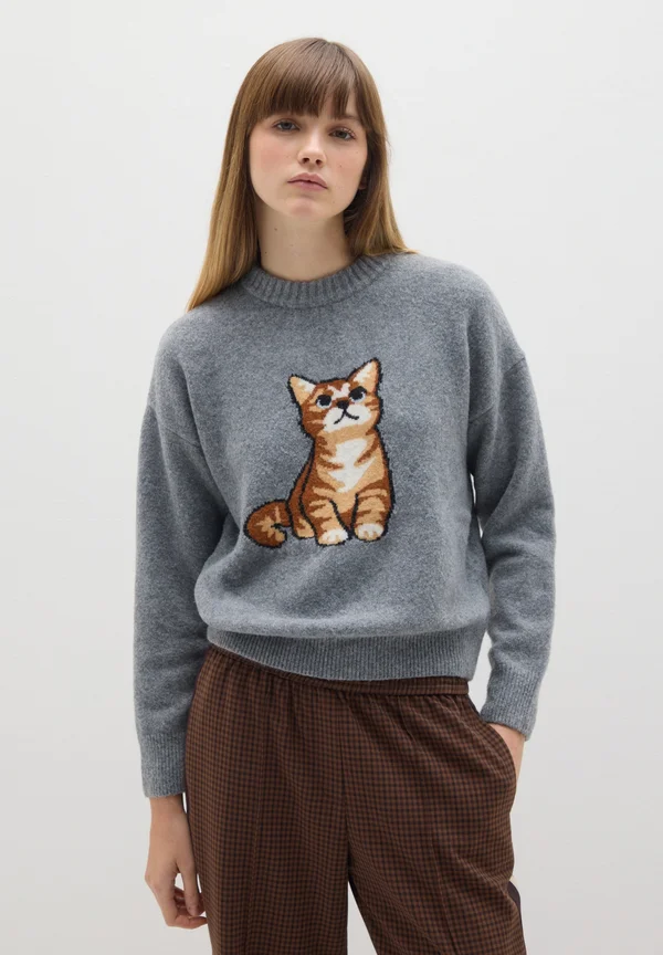 WITH PRINT - Strickpullover - dark grey