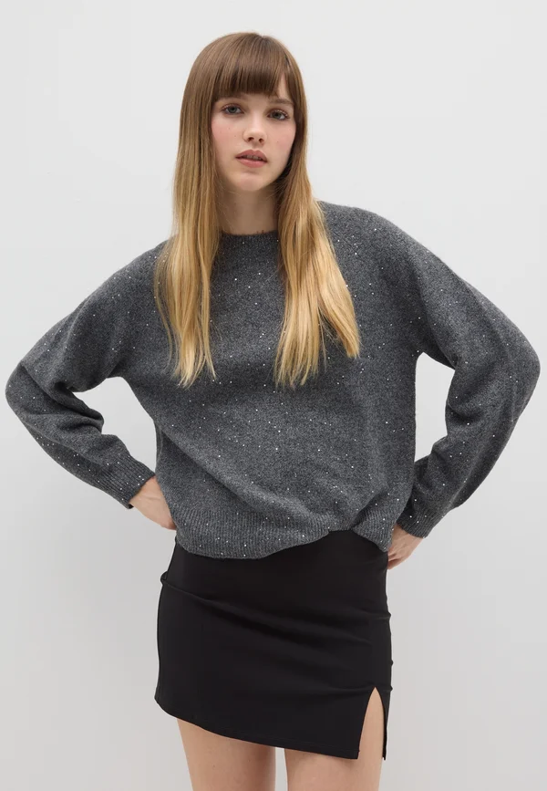 WITH ROUND NECKLINE - Strickpullover - dark grey marl