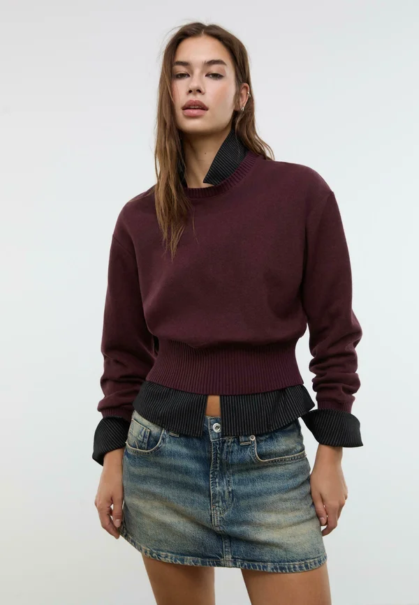 WITH SASH - Strickpullover - dark red