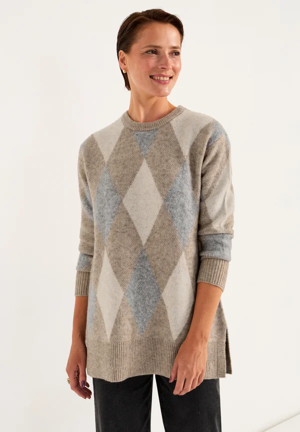 WITH SLITS - Strickpullover - beige checked
