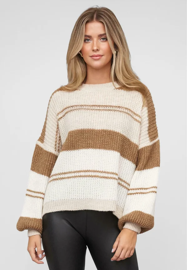 WITH STRIPES - Strickpullover - beige camel brown