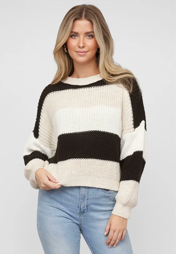 WITH STRIPES - Strickpullover - beige white fango brown
