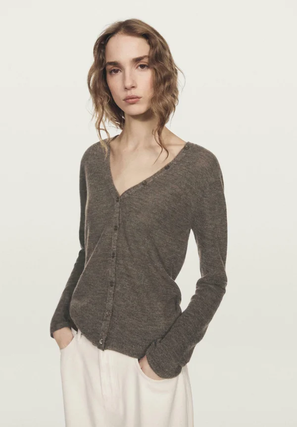 WITH V-NECKLINE  - Strickjacke - light brown