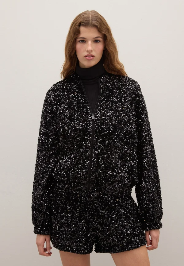 WITH ZIP AND SEQUINS - Strickjacke - gunmetal